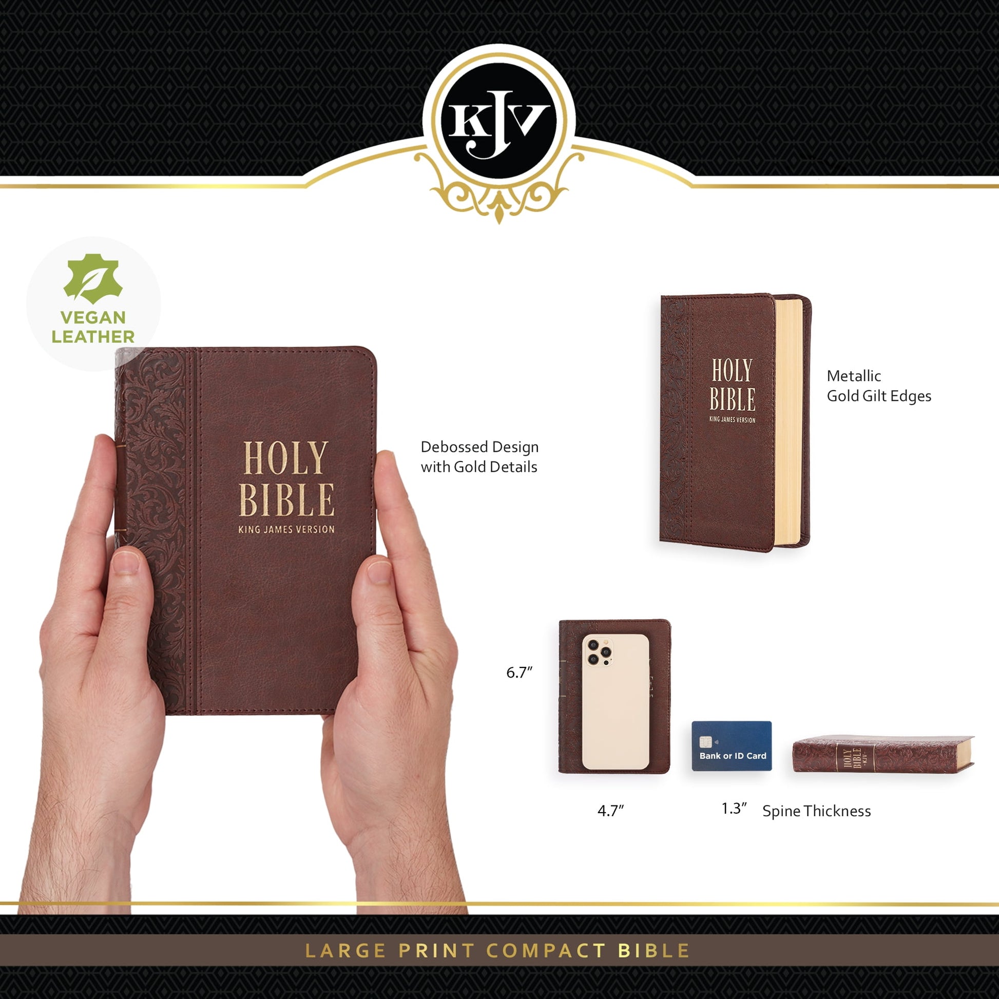 KJV Holy Bible, Compact Large Print Faux Leather Red Letter Edition - Ribbon Marker, King James Version, Medium Brown