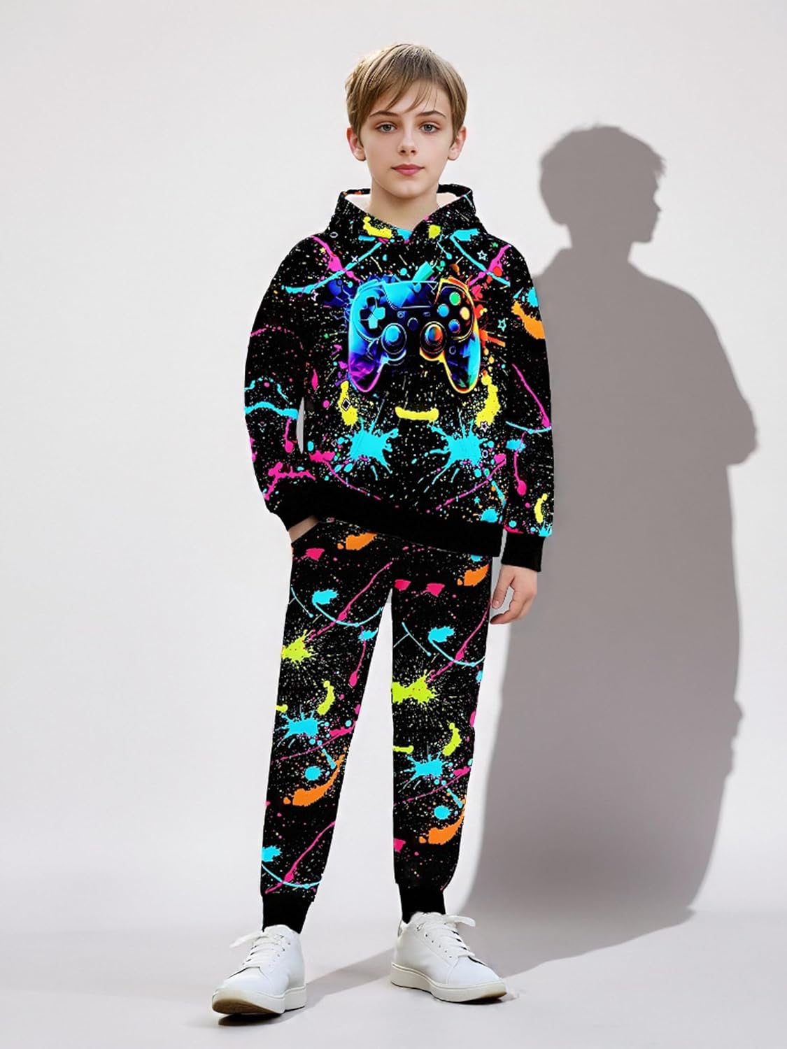 Boy 2 Pcs Clothes Cool 3D Printing Long Sleeve Hoodie & Sweatpants Outfit for 5-12 Years