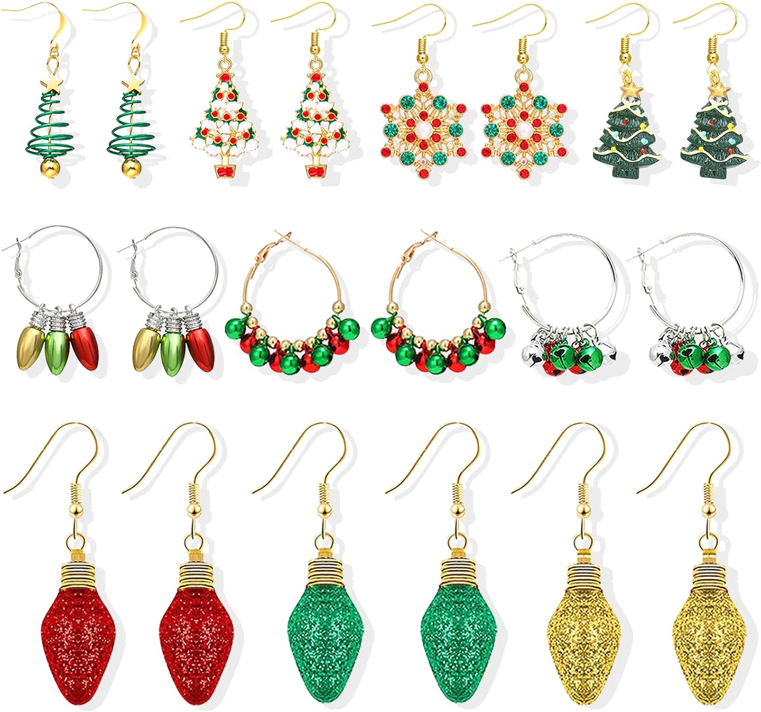 Charming Christmas Earrings Set for Women - Delightful Stocking Stuffers with Festive Bow, Bell, Tree, and Snowflake Dangles for Your Holiday Jewelry Collection!