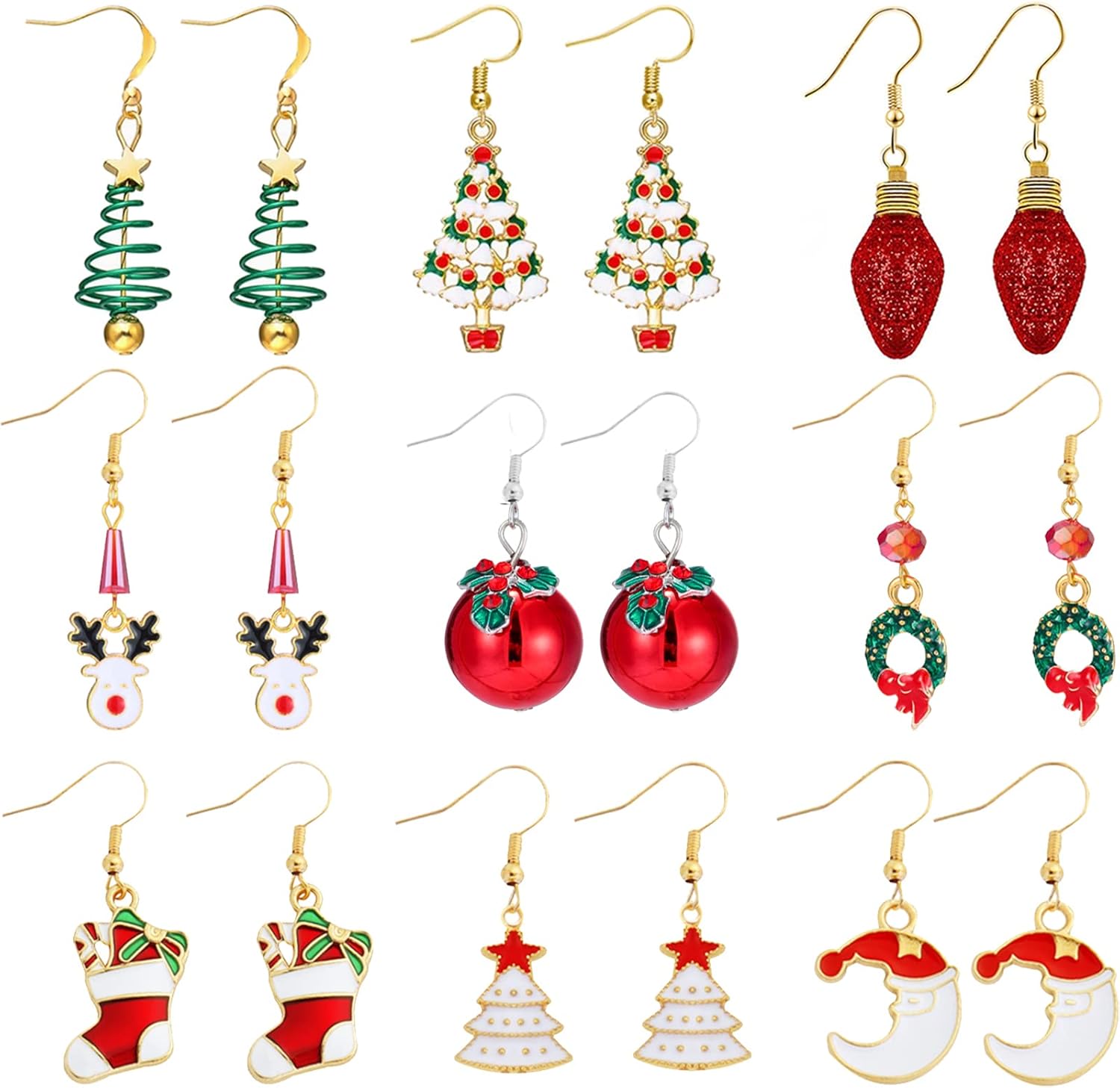 Charming Christmas Earrings Set for Women - Delightful Stocking Stuffers with Festive Bow, Bell, Tree, and Snowflake Dangles for Your Holiday Jewelry Collection!