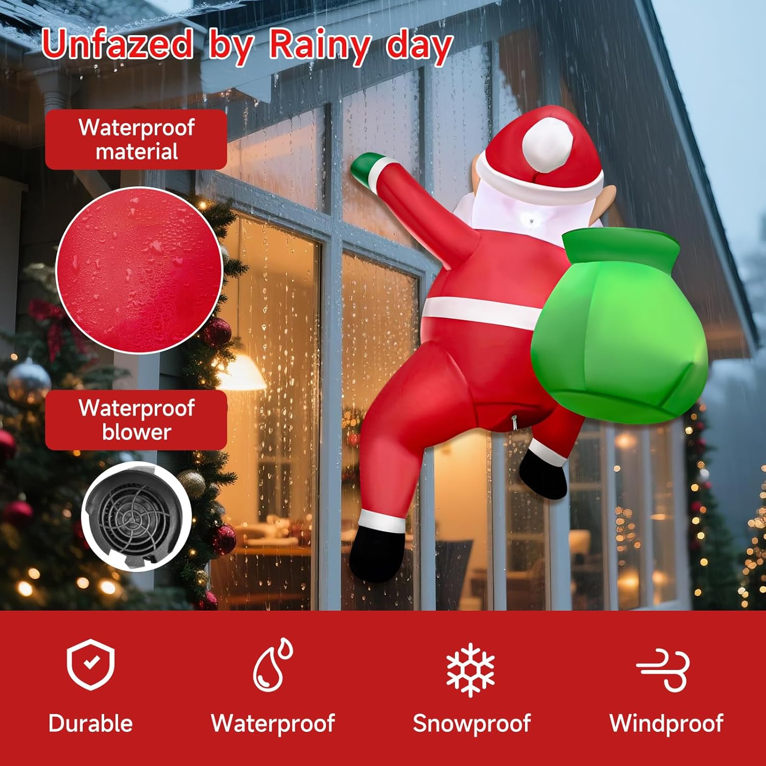 Delight Your Holidays with 3 FT Christmas Inflatables – Cheerful Hanging Santa Claus with Gift Bag and Bright LED Lights for Festive Indoor and Outdoor Charm