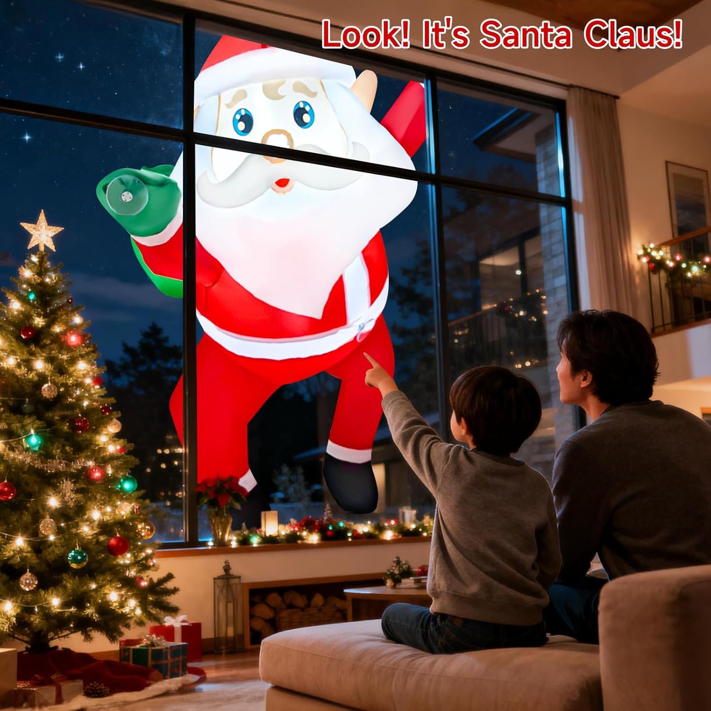 Delight Your Holidays with 3 FT Christmas Inflatables – Cheerful Hanging Santa Claus with Gift Bag and Bright LED Lights for Festive Indoor and Outdoor Charm