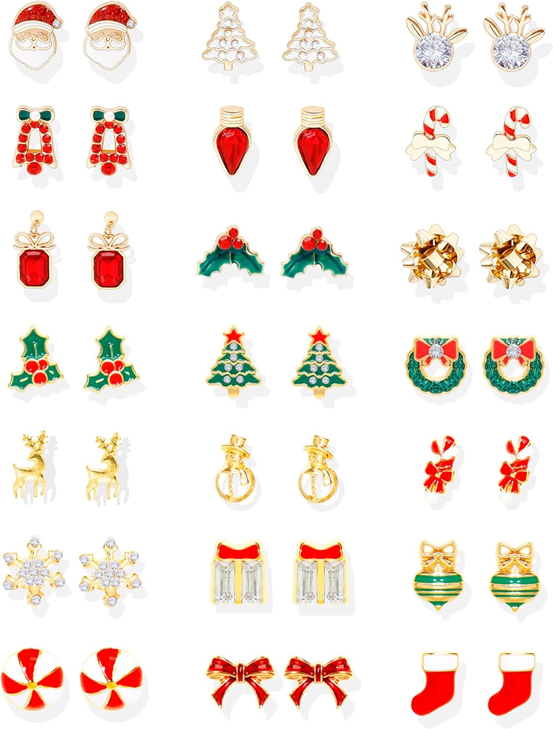 Charming Christmas Earrings Set for Women - Delightful Stocking Stuffers with Festive Bow, Bell, Tree, and Snowflake Dangles for Your Holiday Jewelry Collection!
