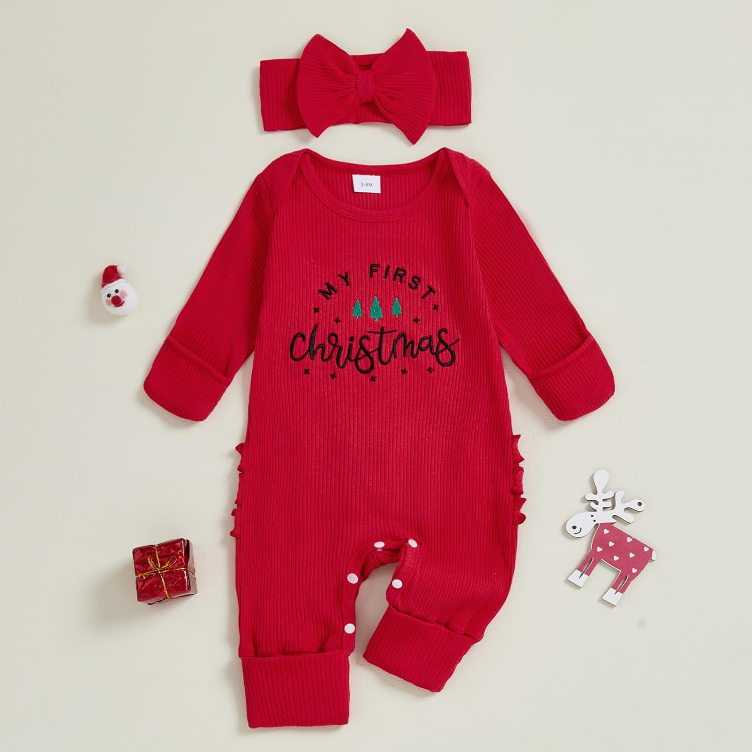 My First Christmas Baby Girl Outfit Cute Santa Romper Long Sleeve Onesie Jumpsuit Infant Newborn Outfits Clothes