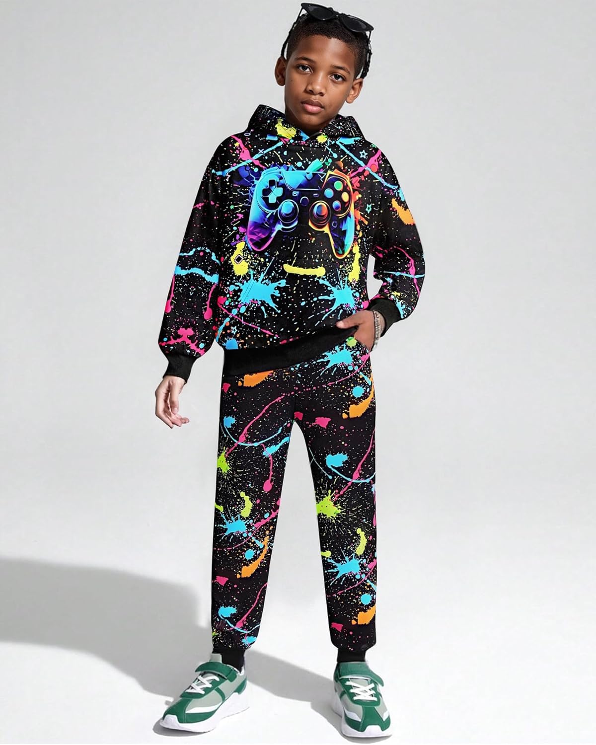 Boy 2 Pcs Clothes Cool 3D Printing Long Sleeve Hoodie & Sweatpants Outfit for 5-12 Years