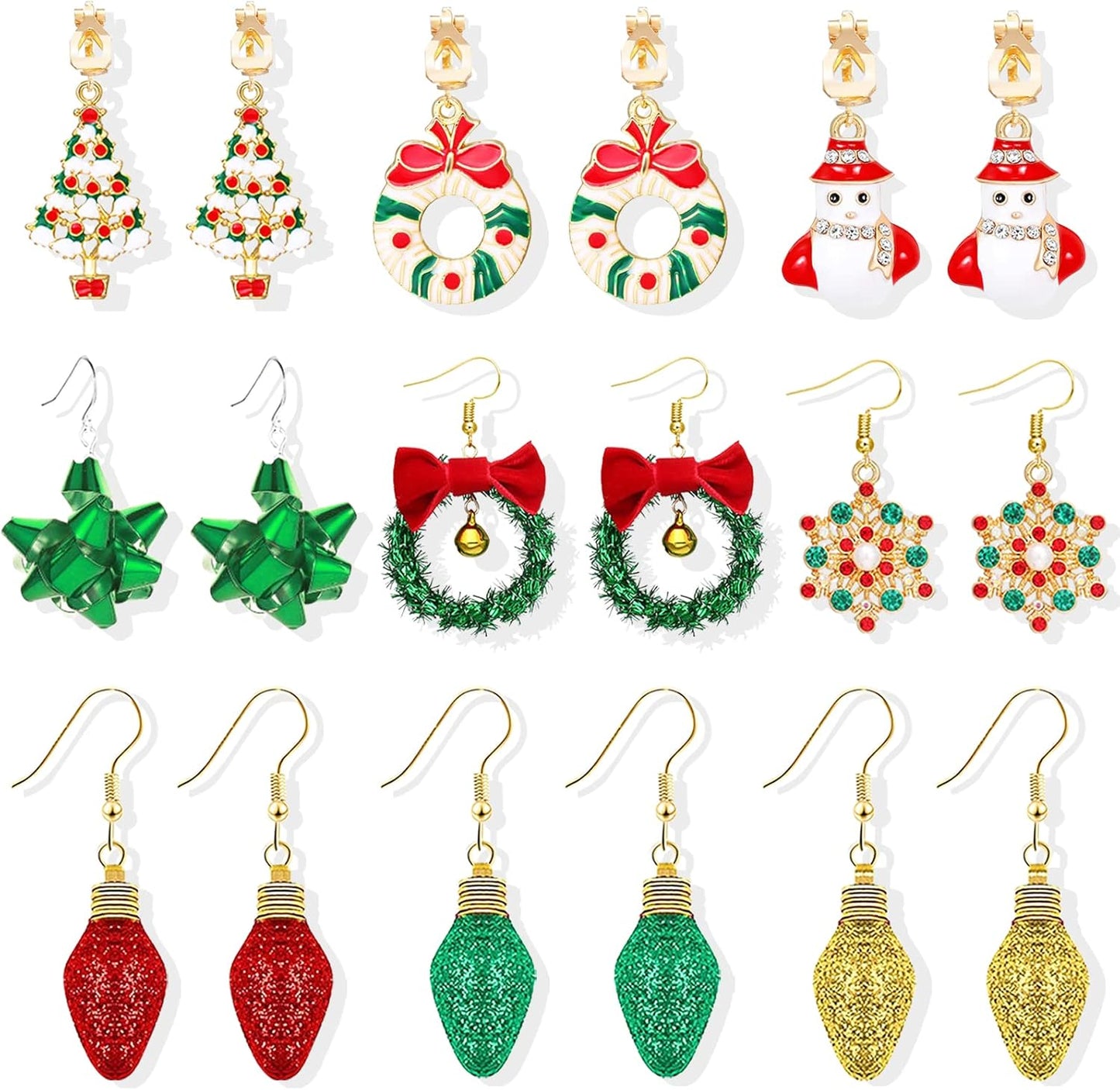 Charming Christmas Earrings Set for Women - Delightful Stocking Stuffers with Festive Bow, Bell, Tree, and Snowflake Dangles for Your Holiday Jewelry Collection!