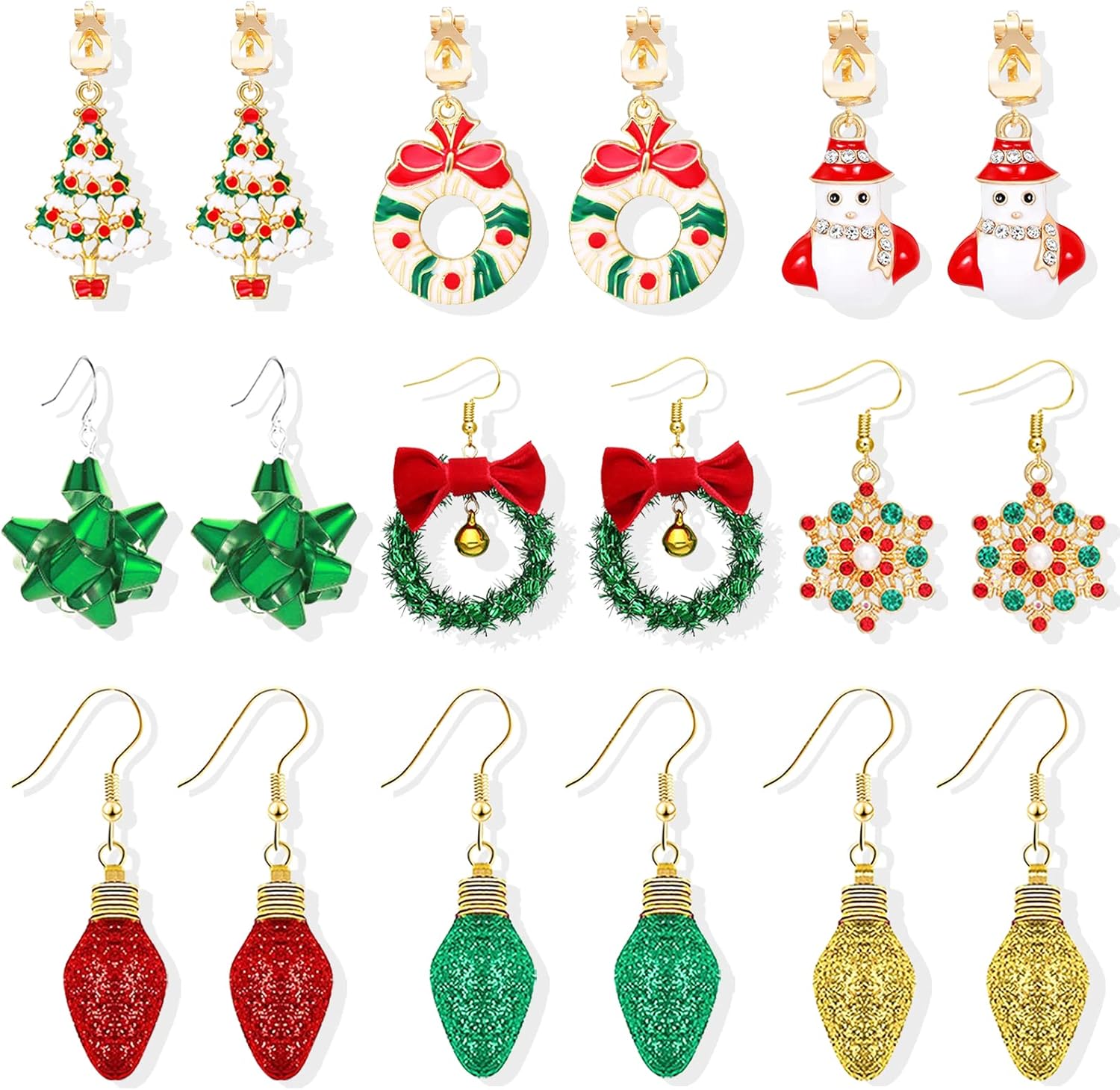 Charming Christmas Earrings Set for Women - Delightful Stocking Stuffers with Festive Bow, Bell, Tree, and Snowflake Dangles for Your Holiday Jewelry Collection!