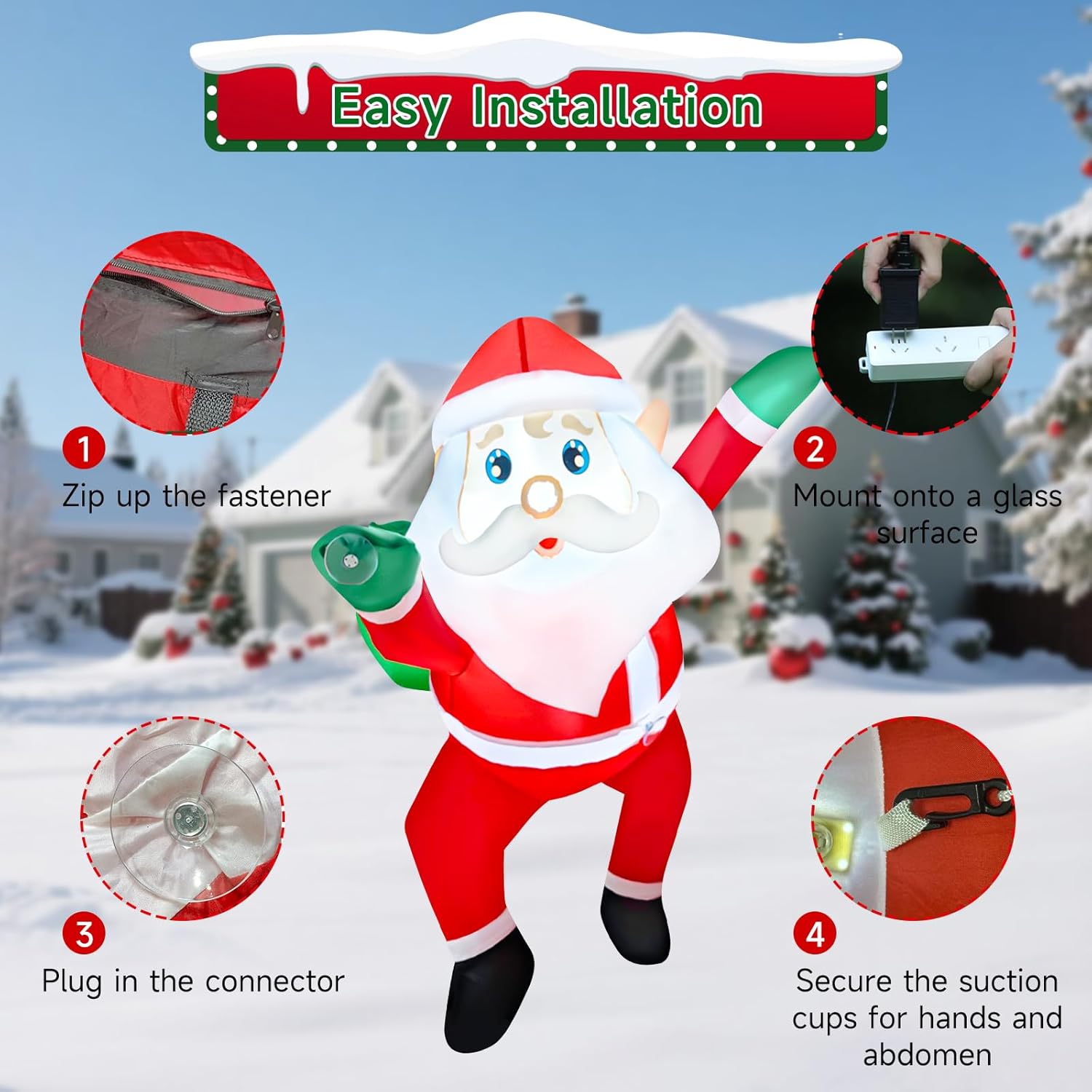 Delight Your Holidays with 3 FT Christmas Inflatables – Cheerful Hanging Santa Claus with Gift Bag and Bright LED Lights for Festive Indoor and Outdoor Charm