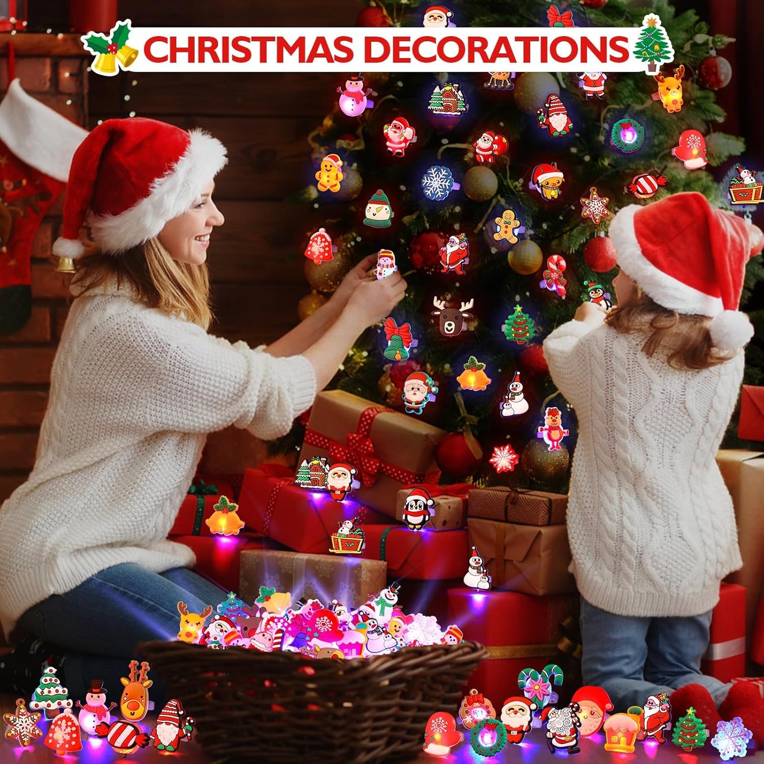 Christmas Stocking Stuffers for Kids - 50 Pcs LED Light Up Rings Party Favors That Glow in the Dark - Perfect Goodie Bag Fillers for Christmas Celebrations