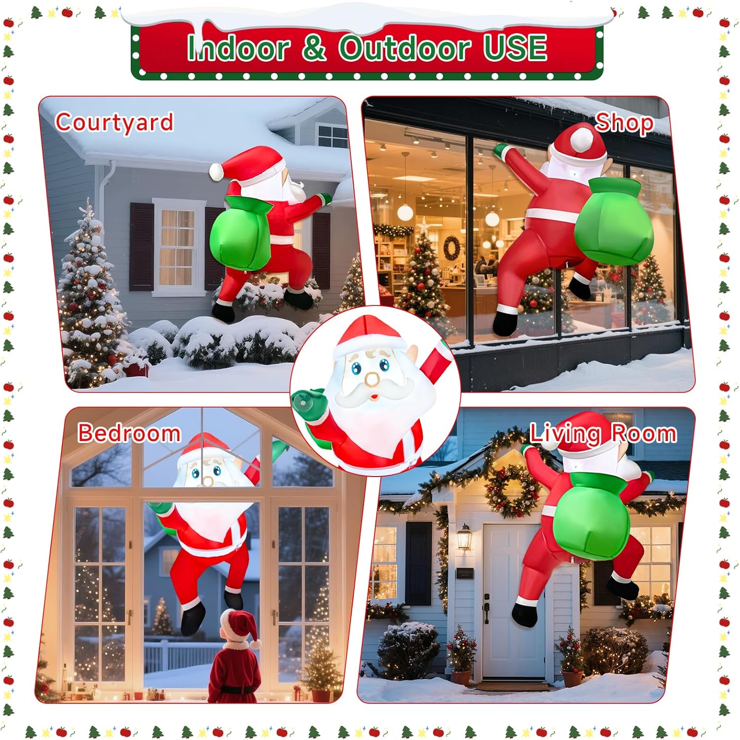 Delight Your Holidays with 3 FT Christmas Inflatables – Cheerful Hanging Santa Claus with Gift Bag and Bright LED Lights for Festive Indoor and Outdoor Charm