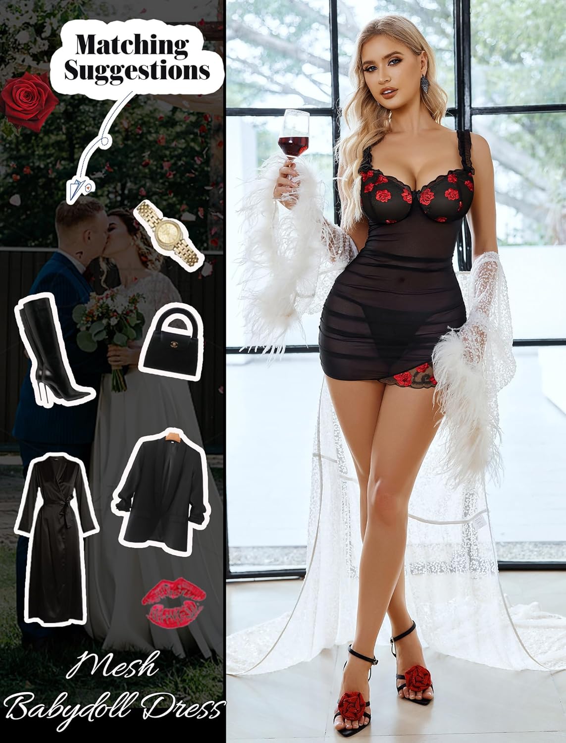 Lingerie for Women Mesh Babydoll Lingeries Lace Chemise Floral Sleepwear Dress Sheer Exotic Boudoir Outfit S-XXL