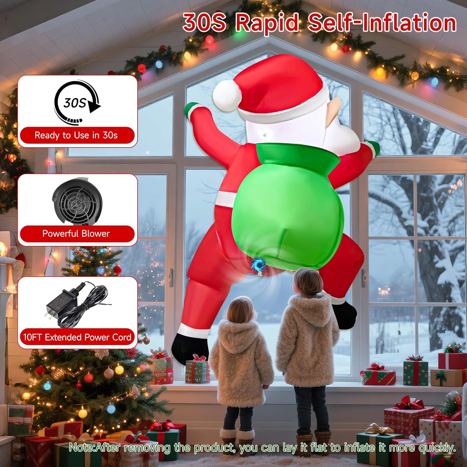 Delight Your Holidays with 3 FT Christmas Inflatables – Cheerful Hanging Santa Claus with Gift Bag and Bright LED Lights for Festive Indoor and Outdoor Charm