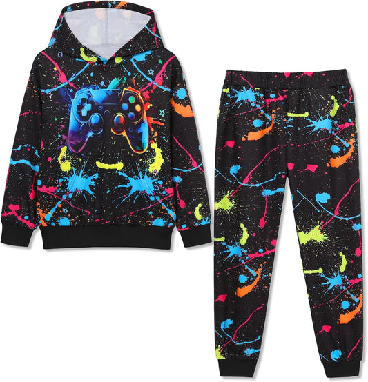 Boy 2 Pcs Clothes Cool 3D Printing Long Sleeve Hoodie & Sweatpants Outfit for 5-12 Years