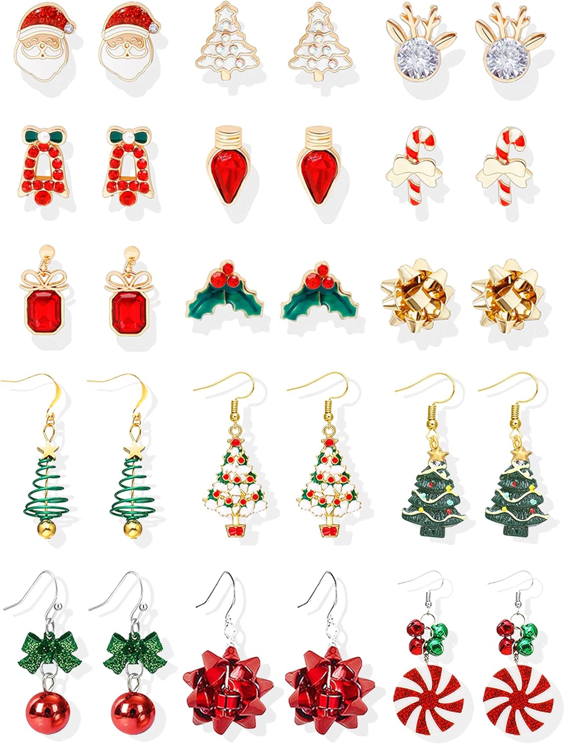 Charming Christmas Earrings Set for Women - Delightful Stocking Stuffers with Festive Bow, Bell, Tree, and Snowflake Dangles for Your Holiday Jewelry Collection!