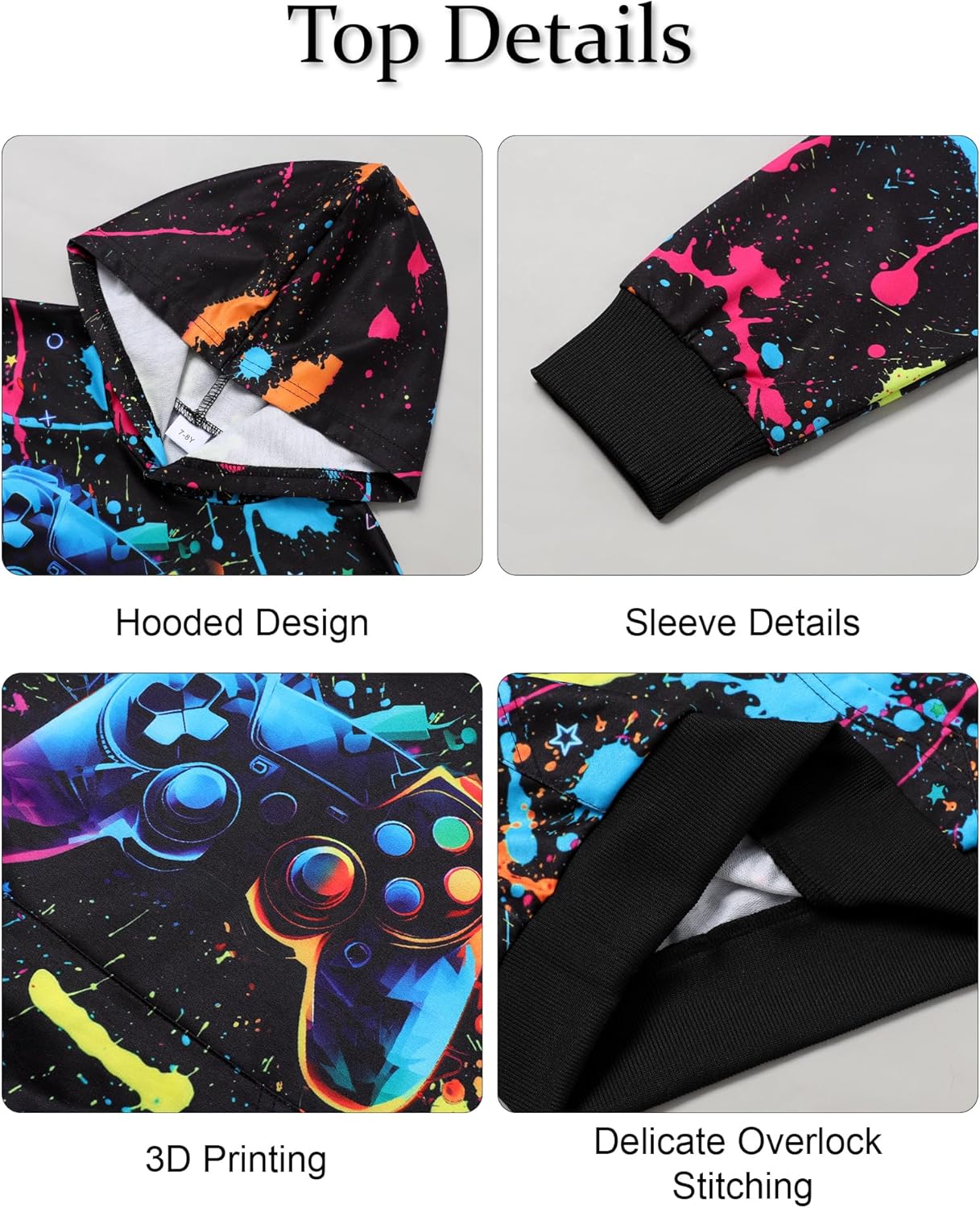 Boy 2 Pcs Clothes Cool 3D Printing Long Sleeve Hoodie & Sweatpants Outfit for 5-12 Years