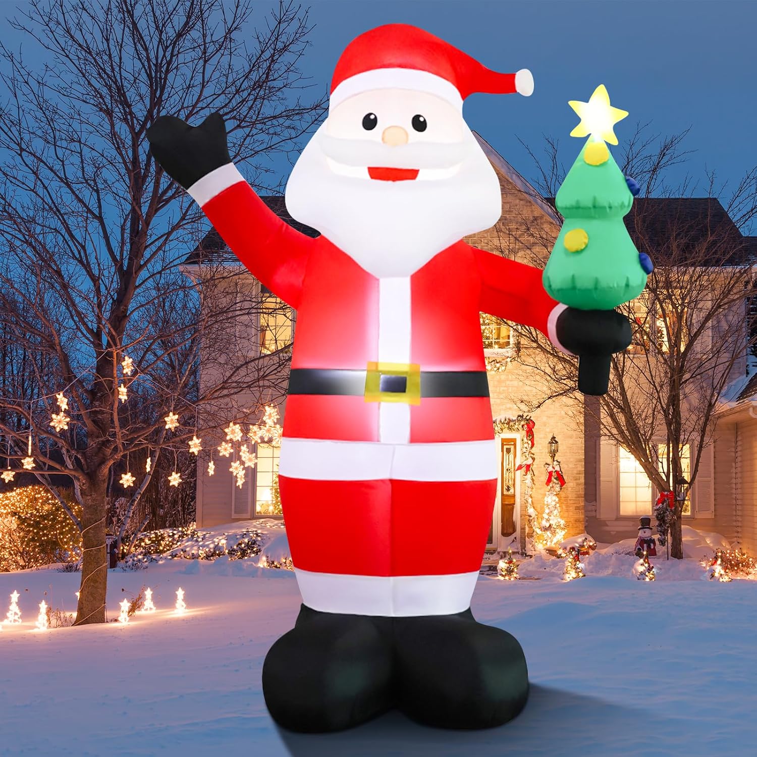 Delight Your Holidays with 3 FT Christmas Inflatables – Cheerful Hanging Santa Claus with Gift Bag and Bright LED Lights for Festive Indoor and Outdoor Charm