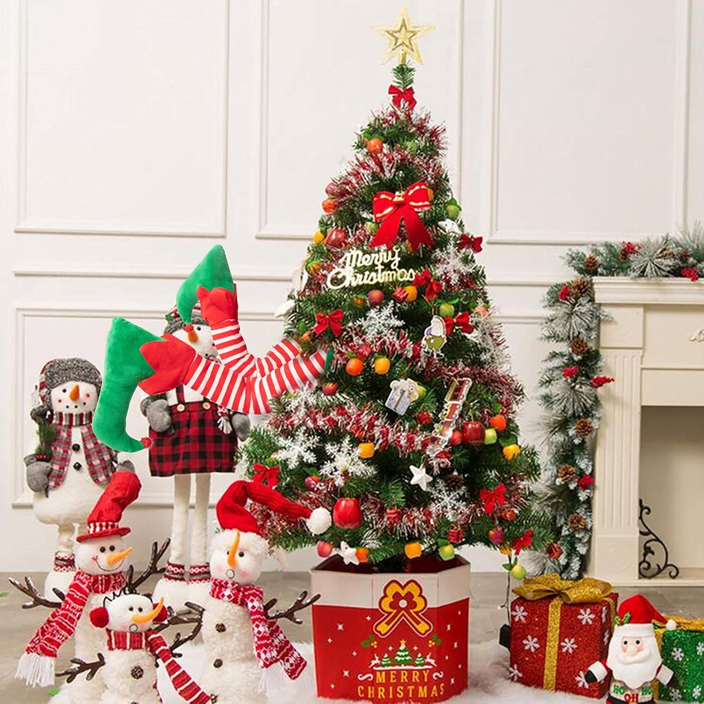 Festive 23” Christmas Elf Stuck Legs Tree Topper - Adorable Holiday Decor for Indoor and Outdoor Celebrations