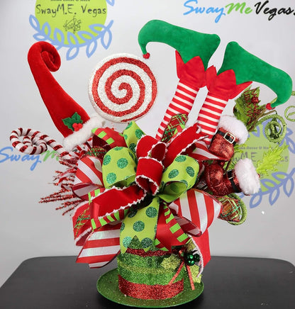 Festive 23” Christmas Elf Stuck Legs Tree Topper - Adorable Holiday Decor for Indoor and Outdoor Celebrations