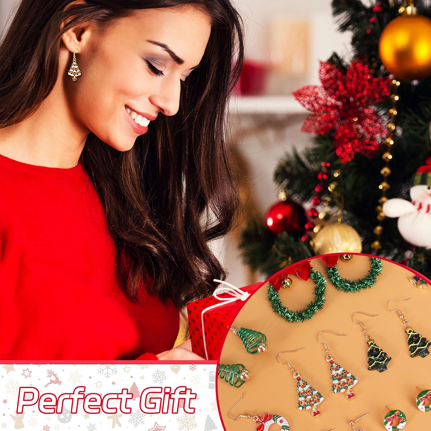 Charming Christmas Earrings Set for Women - Delightful Stocking Stuffers with Festive Bow, Bell, Tree, and Snowflake Dangles for Your Holiday Jewelry Collection!