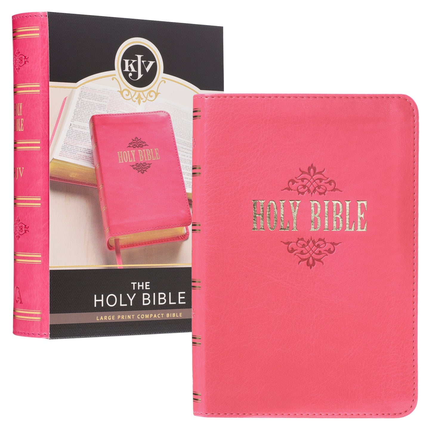 KJV Holy Bible, Compact Large Print Faux Leather Red Letter Edition - Ribbon Marker, King James Version, Medium Brown