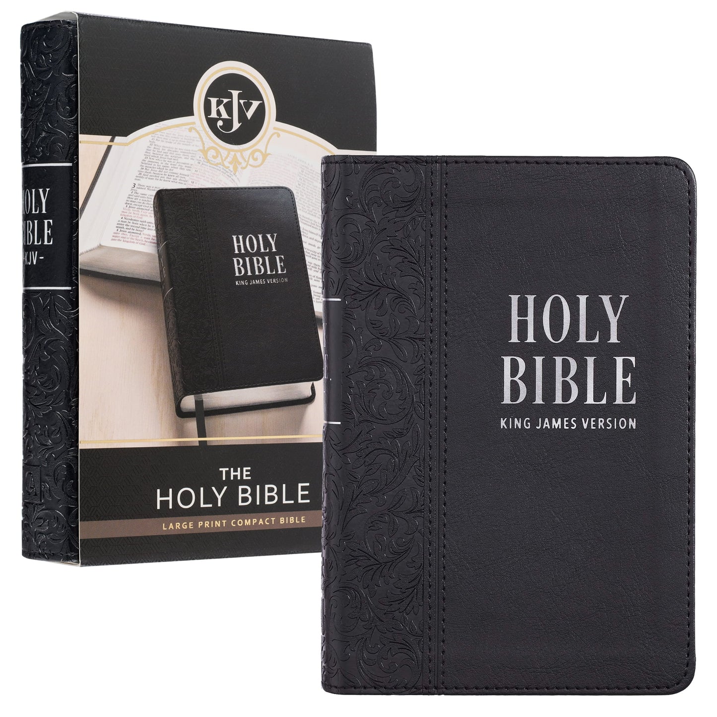 KJV Holy Bible, Compact Large Print Faux Leather Red Letter Edition - Ribbon Marker, King James Version, Medium Brown