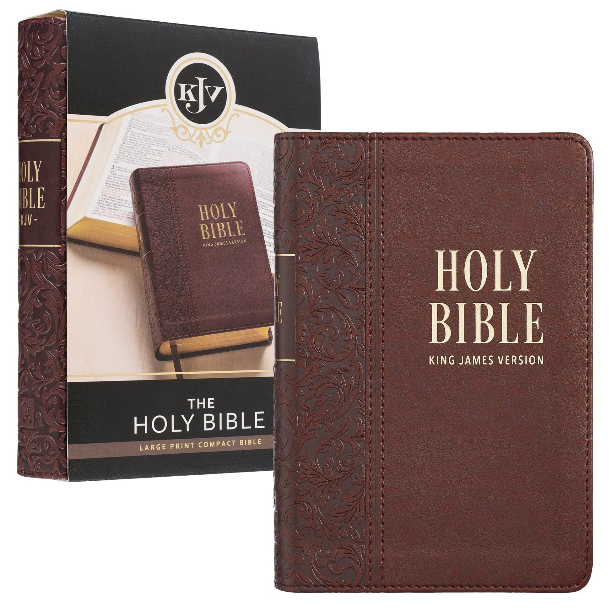 KJV Holy Bible, Compact Large Print Faux Leather Red Letter Edition - Ribbon Marker, King James Version, Medium Brown