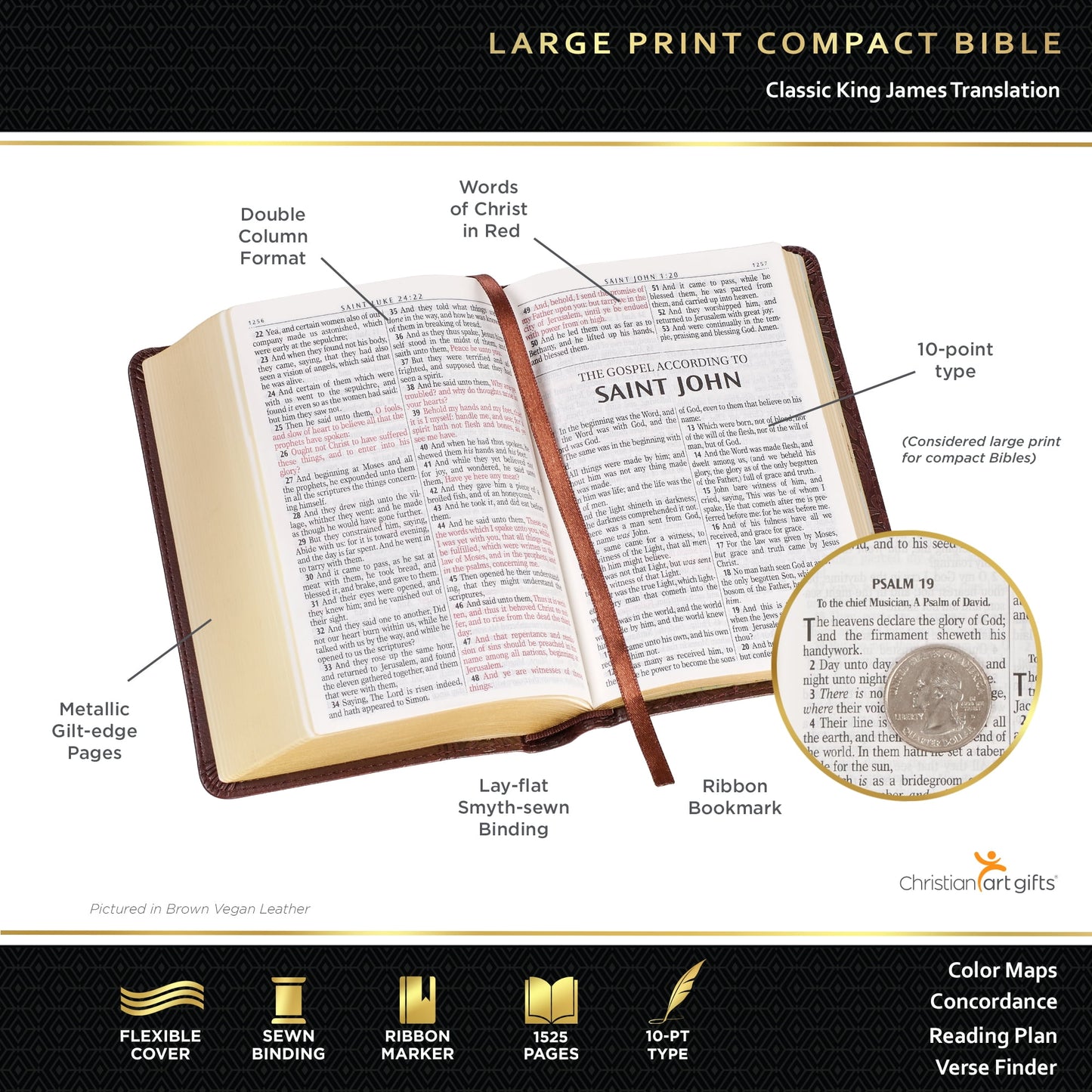 KJV Holy Bible, Compact Large Print Faux Leather Red Letter Edition - Ribbon Marker, King James Version, Medium Brown